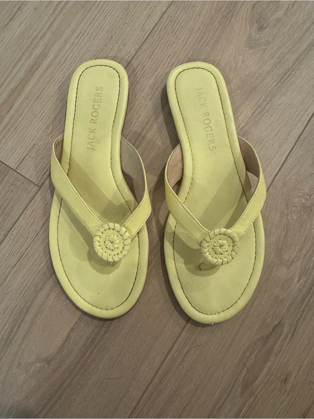 Jack Rogers Yellow Braided Rosette Suede Thong Sandals
